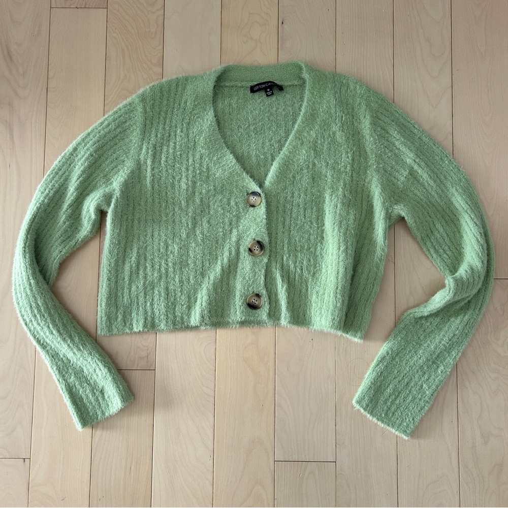 Cotton Candy Cropped Green Cardigan